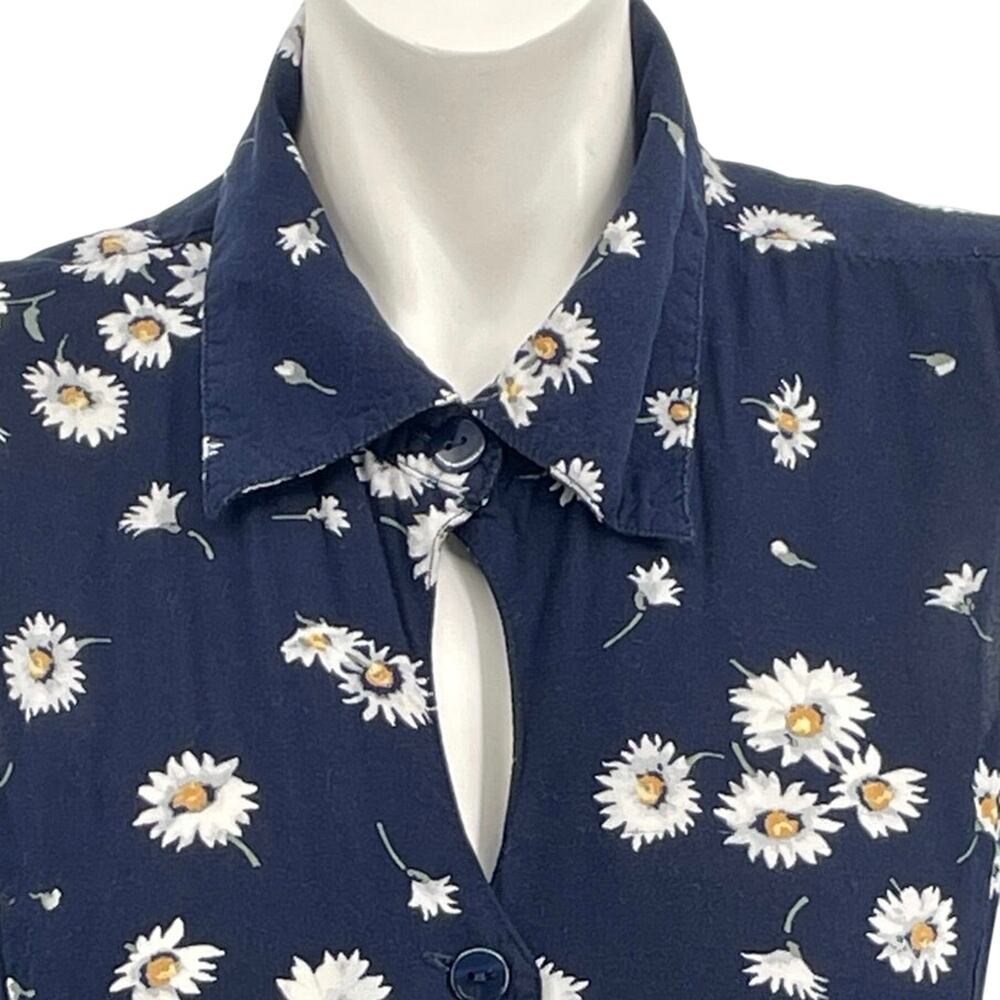 Christopher & Banks Womens Vtg Navy Midi Dress Daisy Button Front Sleeveless S - Picture 10 of 16